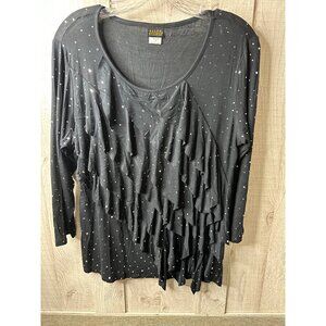 Salon Studio Womens Black Sequins Sparkle Ruffle Top Blouse Size Medium Holiday